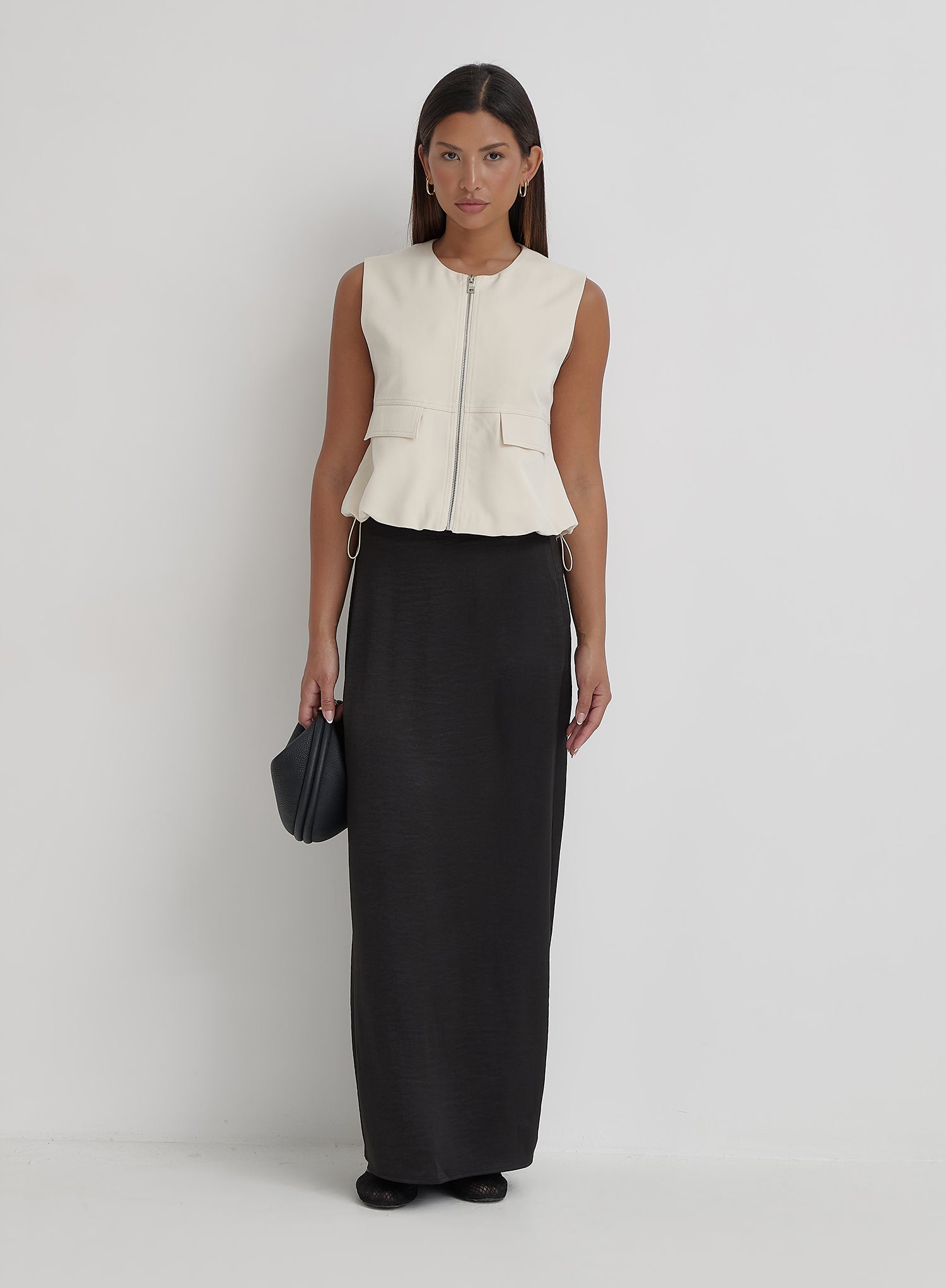 Cream Cotton Drawstring Gilet